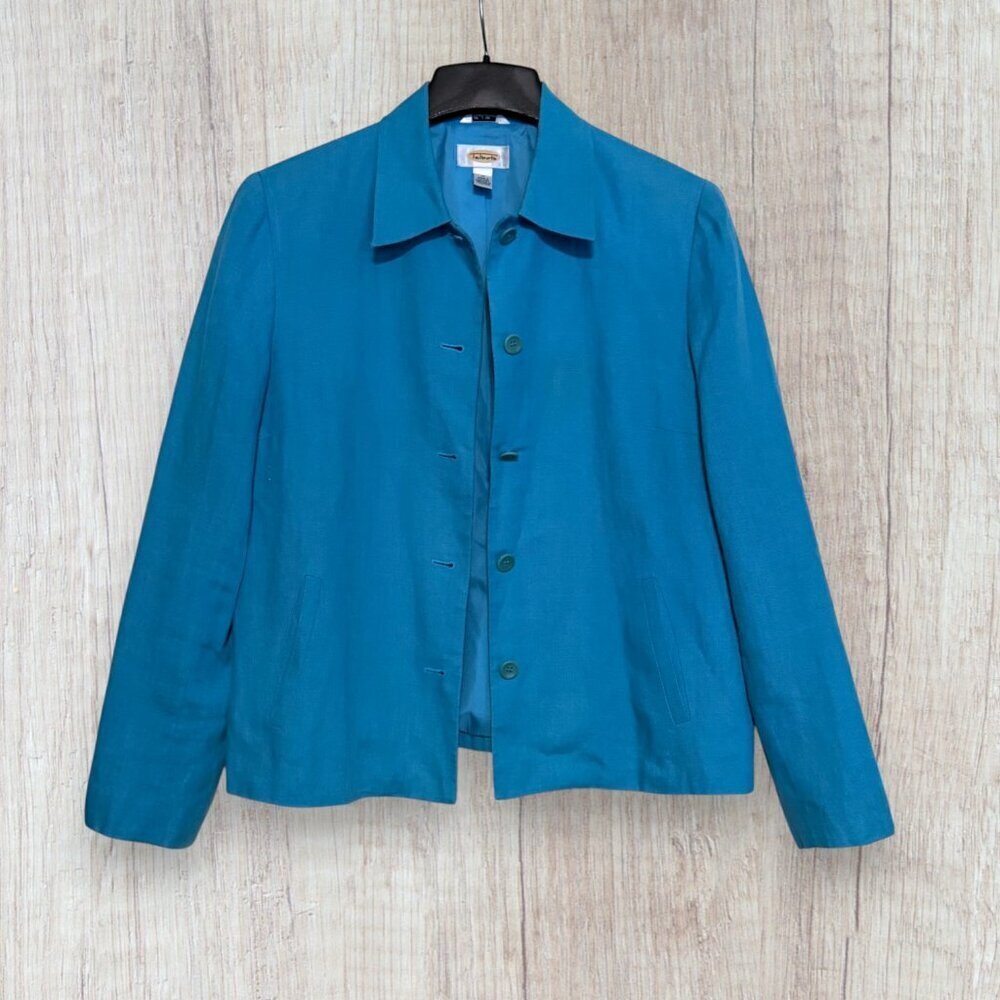 Talbots Irish Linen Tailored Blazer Turquoise Blue Career Classic Spring SIze 12